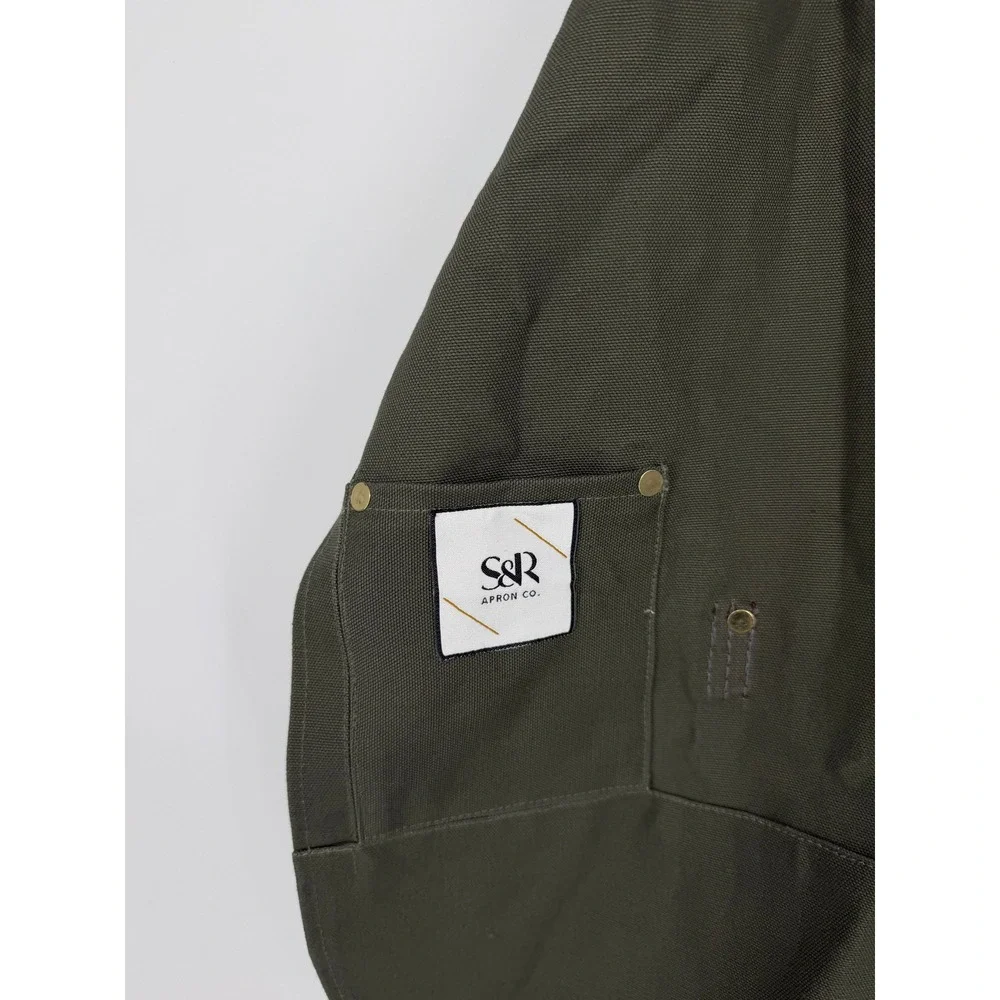 S&R Apron Co. Professional Canvas Leather Work Apron‎ Olive Green Brown Brass